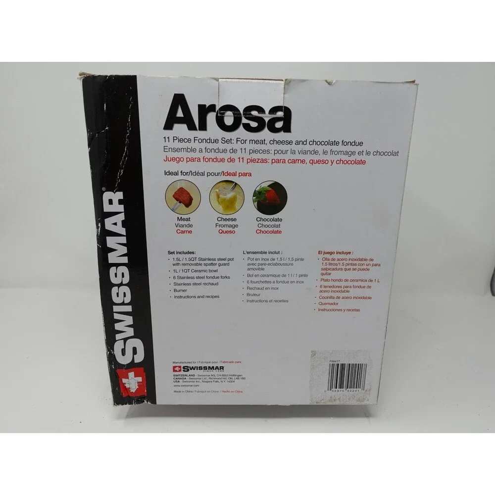 Swissmar Arosa 11-Piece Fondue Set Stainless / Ceramic — New, Box Corner Wear